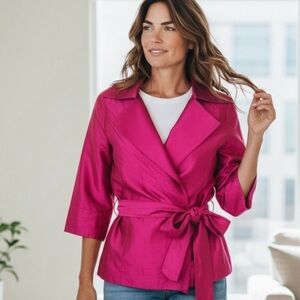 Elegant Fuchsia Belted Blazer - Silk